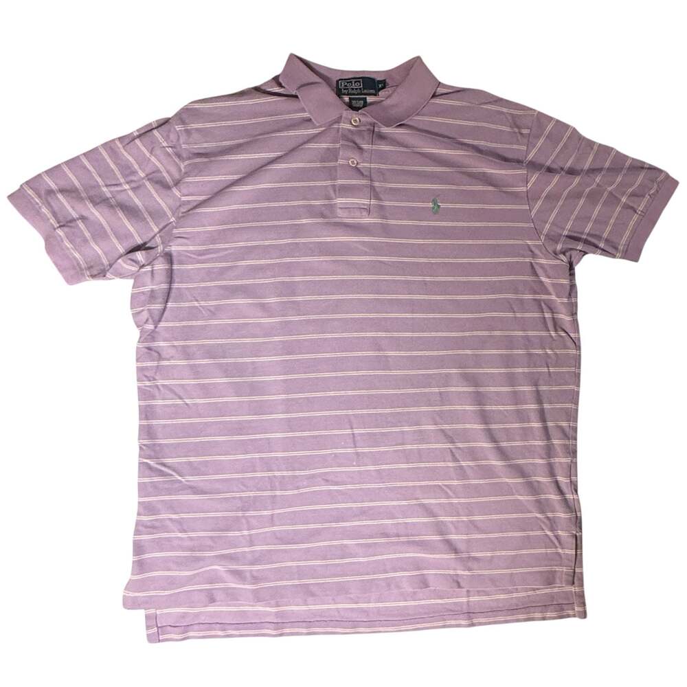 Polo Ralph Lauren Striped Pique Polo Shirt XL Purple and White